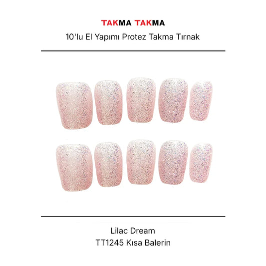 Tekrar Kullanılabilir El Yapımı Protez Takma Tırnak TT1245 - Lilac Dream - 10'lu