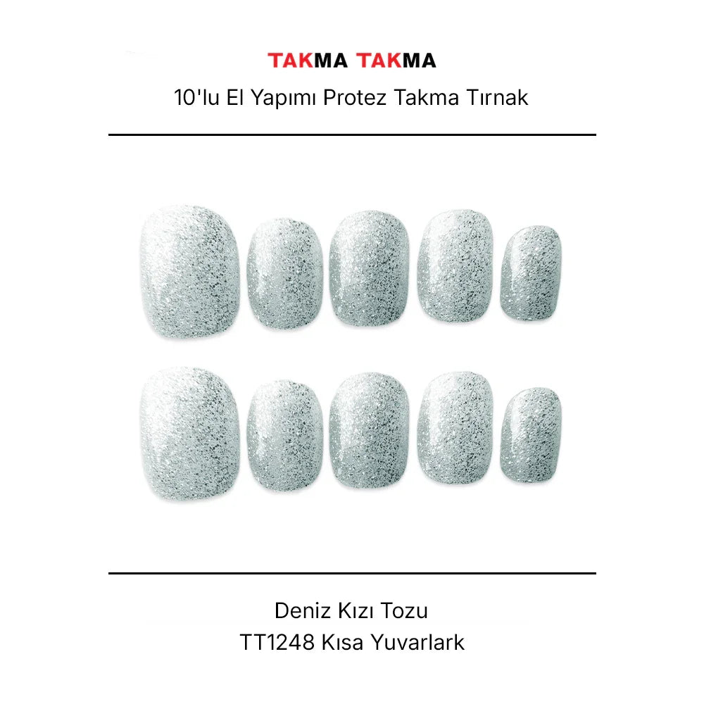 Tekrar Kullanılabilir El Yapımı Protez Takma Tırnak TT1248 Deniz Kızı Tozu 10'lu