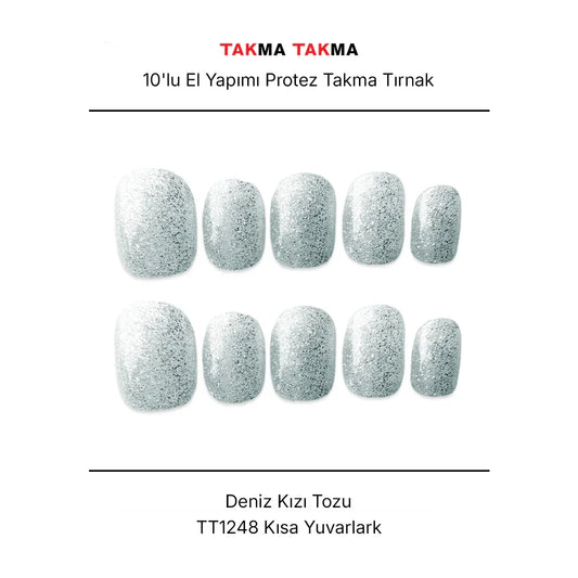 Tekrar Kullanılabilir El Yapımı Protez Takma Tırnak TT1248 Deniz Kızı Tozu 10'lu