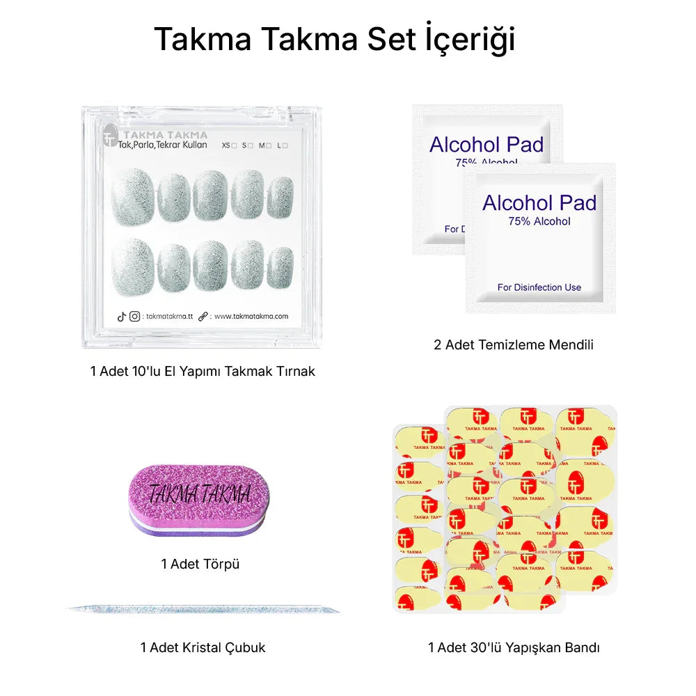 10'lu Mavi Kısa Yuvarlak TT1248 Tekrar Kullanılabilir El Yapımı Protez Takma Tırnak Takma Takma