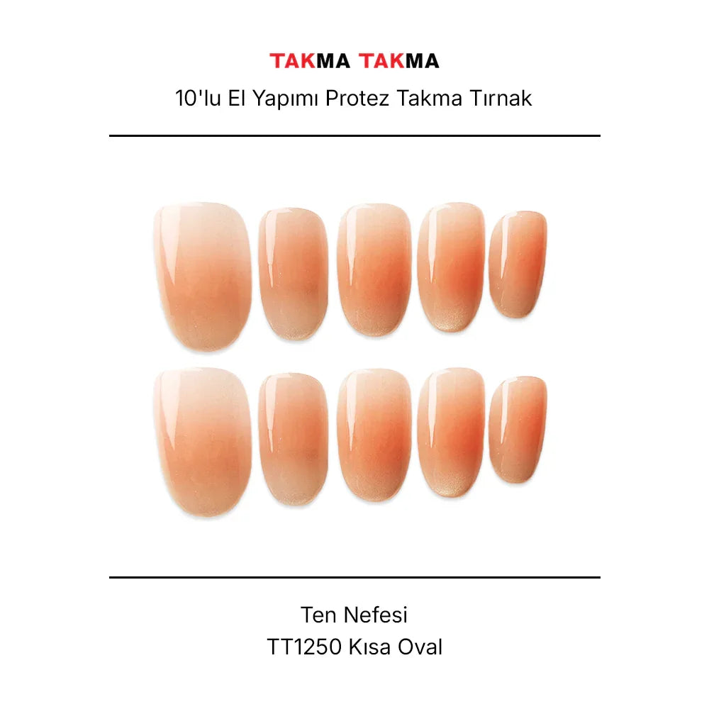 Tekrar Kullanılabilir El Yapımı Protez Takma Tırnak TT1250 - Ten Nefesi - 10'lu Takma Takma