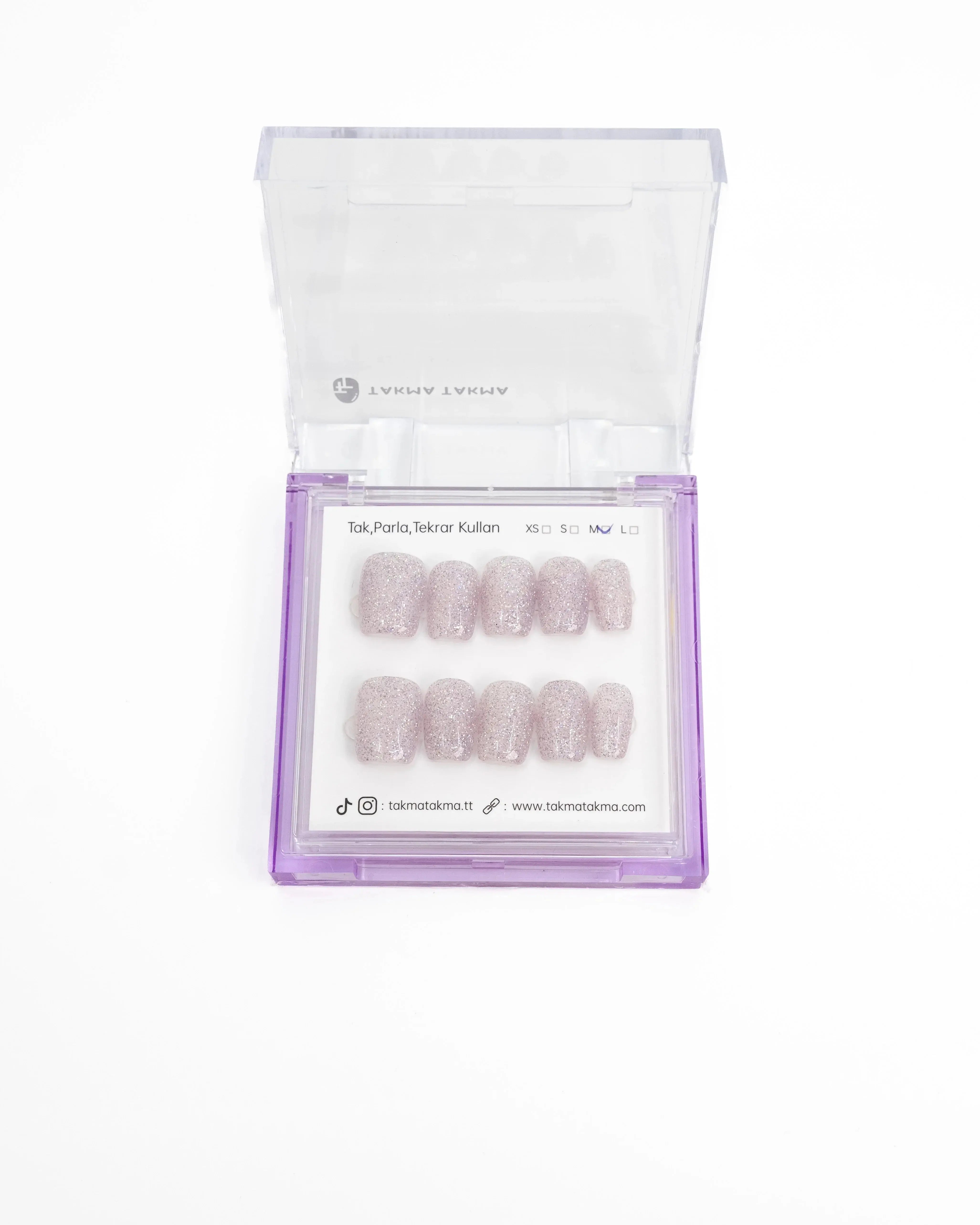 Tekrar Kullanılabilir El Yapımı Protez Takma Tırnak TT1251 - Lavender Stardust - 10'lu Takma Takma