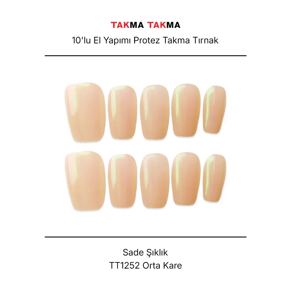 Tekrar Kullanılabilir El Yapımı Protez Takma Tırnak TT1252 - Sade Şıklık - 10'lu Takma Takma