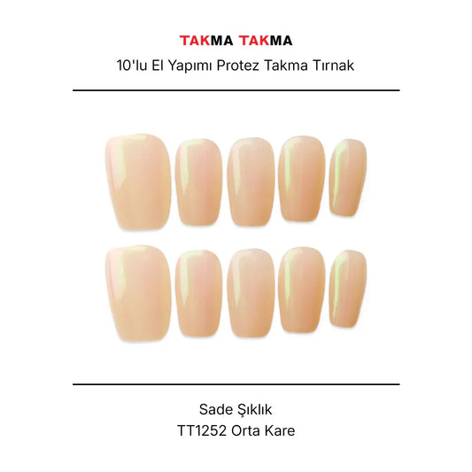 Tekrar Kullanılabilir El Yapımı Protez Takma Tırnak TT1252 - Sade Şıklık - 10'lu