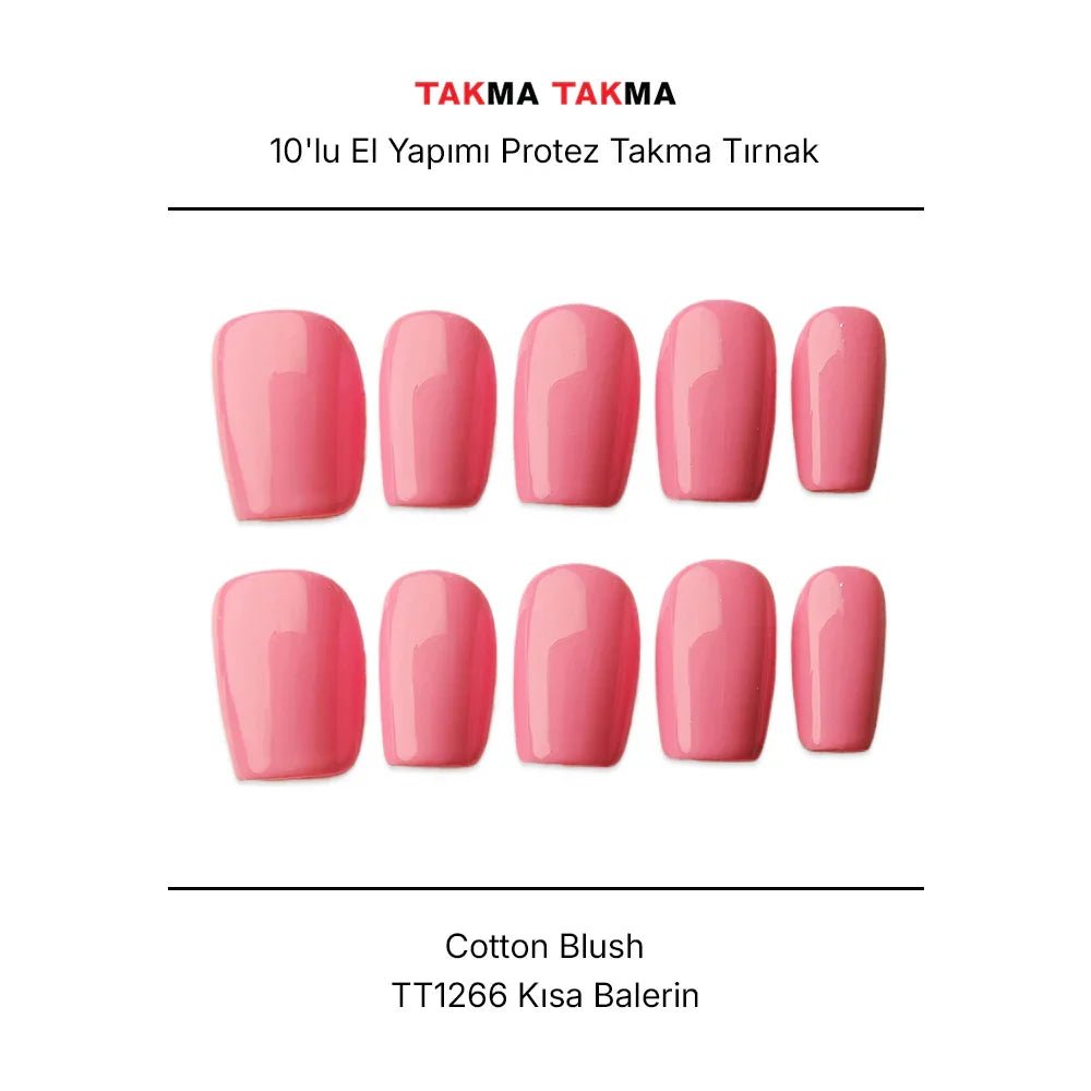 10'lu Pembe Kısa Oval TT1266 Tekrar Kullanılabilir El Yapımı Protez Takma Tırnak Takma Takma