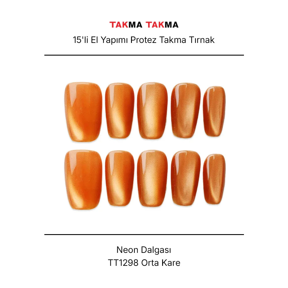 Tekrar Kullanılabilir El Yapımı Protez Takma Tırnak TT1298 Neon Dalgası 15'li