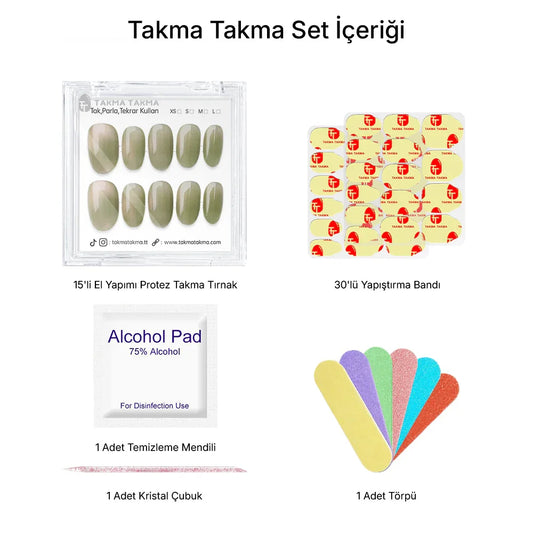 Tekrar Kullanılabilir El Yapımı Protez Takma Tırnak TT1299 - Nane Ferahlığı - 15'li