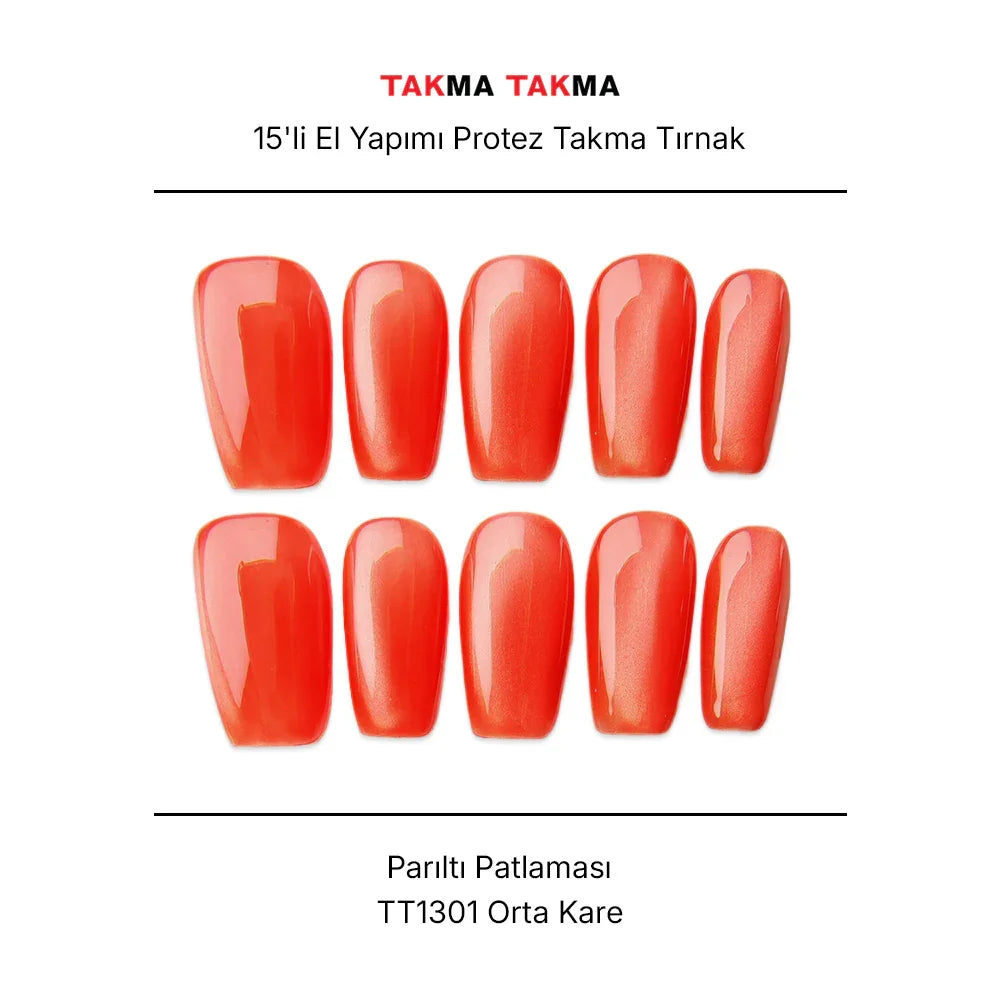 Tekrar Kullanılabilir El Yapımı Protez Takma Tırnak TT1301 - Parıltı Patlaması 15'li