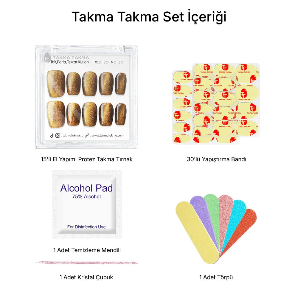 15'li Kahverengi Kahve Kısa Kare TT1309 Tekrar Kullanılabilir El Yapımı Protez Takma Tırnak Takma Takma