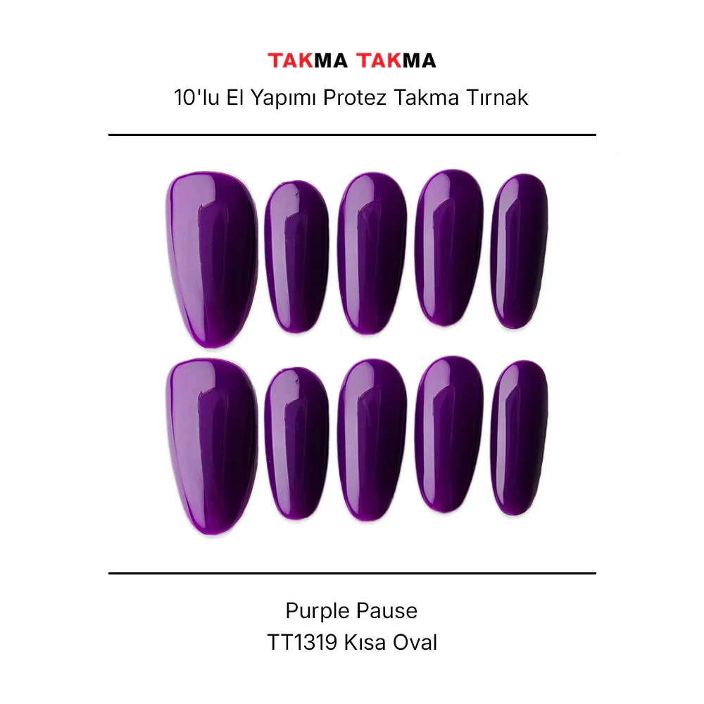 15'li Mor Uzun Oval TT1319 Tekrar Kullanılabilir El Yapımı Protez Takma Tırnak Takma Takma