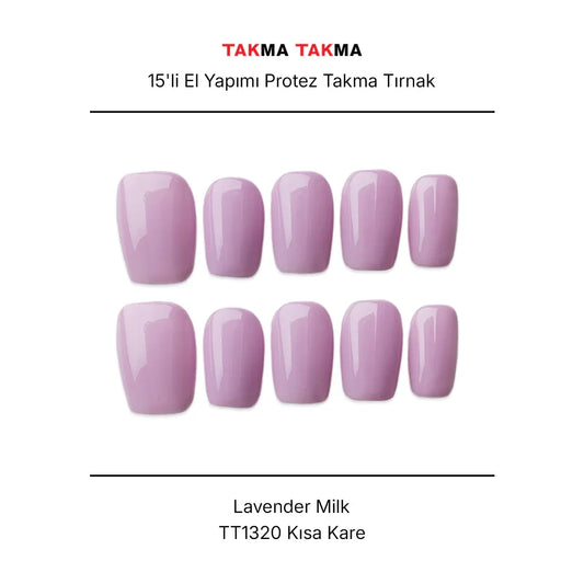 Tekrar Kullanılabilir El Yapımı Protez Takma Tırnak TT1320 - Lavender Milk 15'li