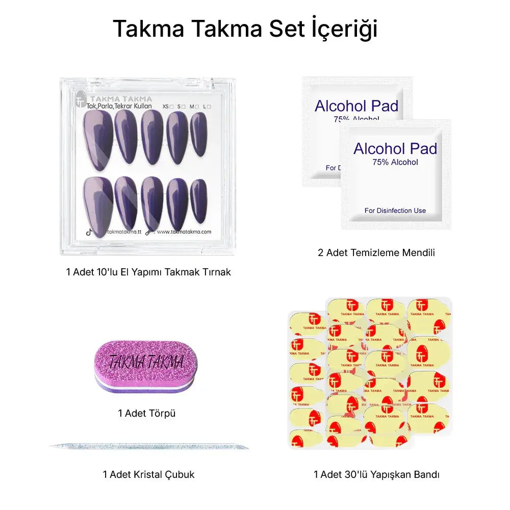 10'lu Mavi Uzun Badem TT1327 Tekrar Kullanılabilir El Yapımı Protez Takma Tırnak Takma Takma