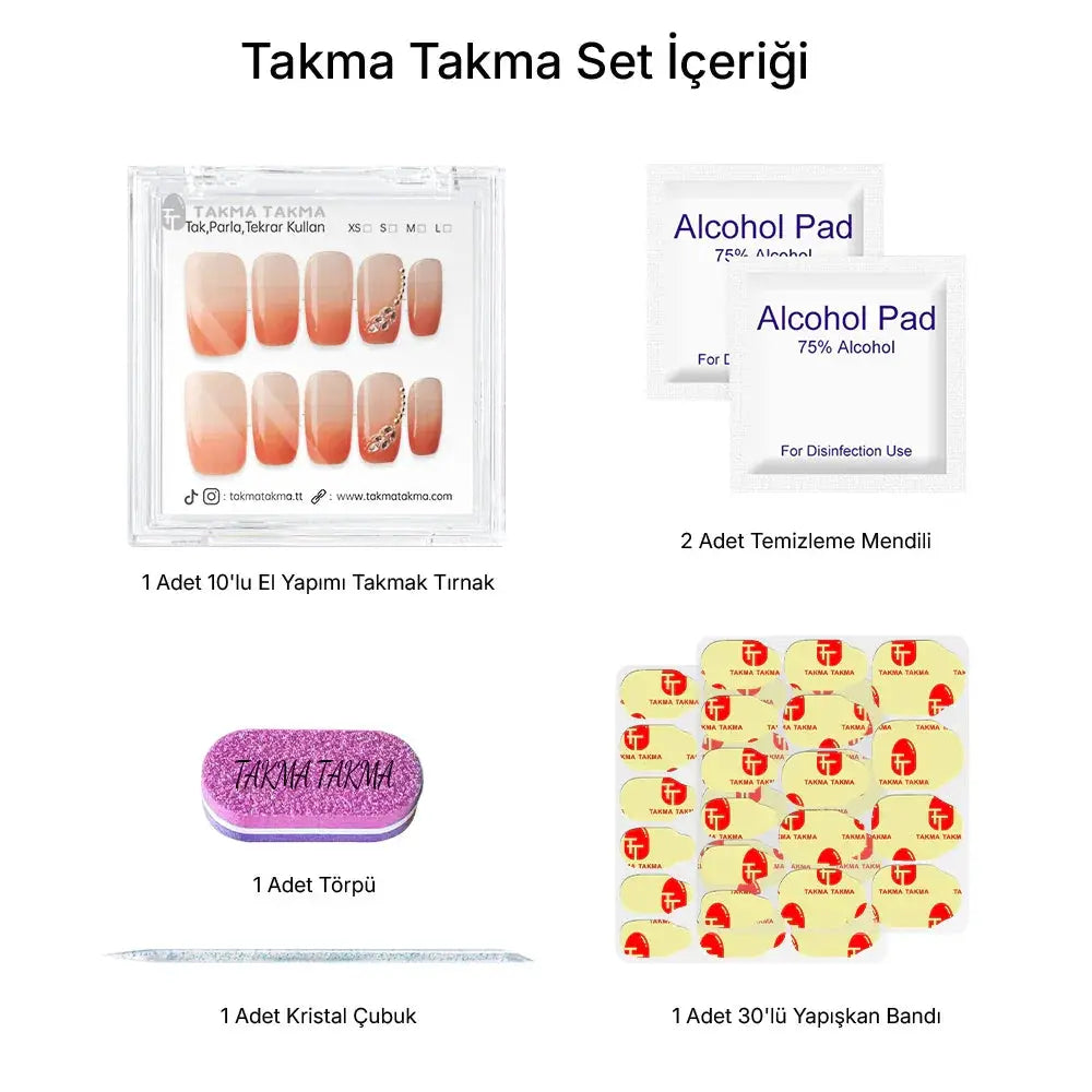 10'lu Ten Rengi Orta Kare TT1330 Tekrar Kullanılabilir El Yapımı Protez Takma Tırnak Takma Takma