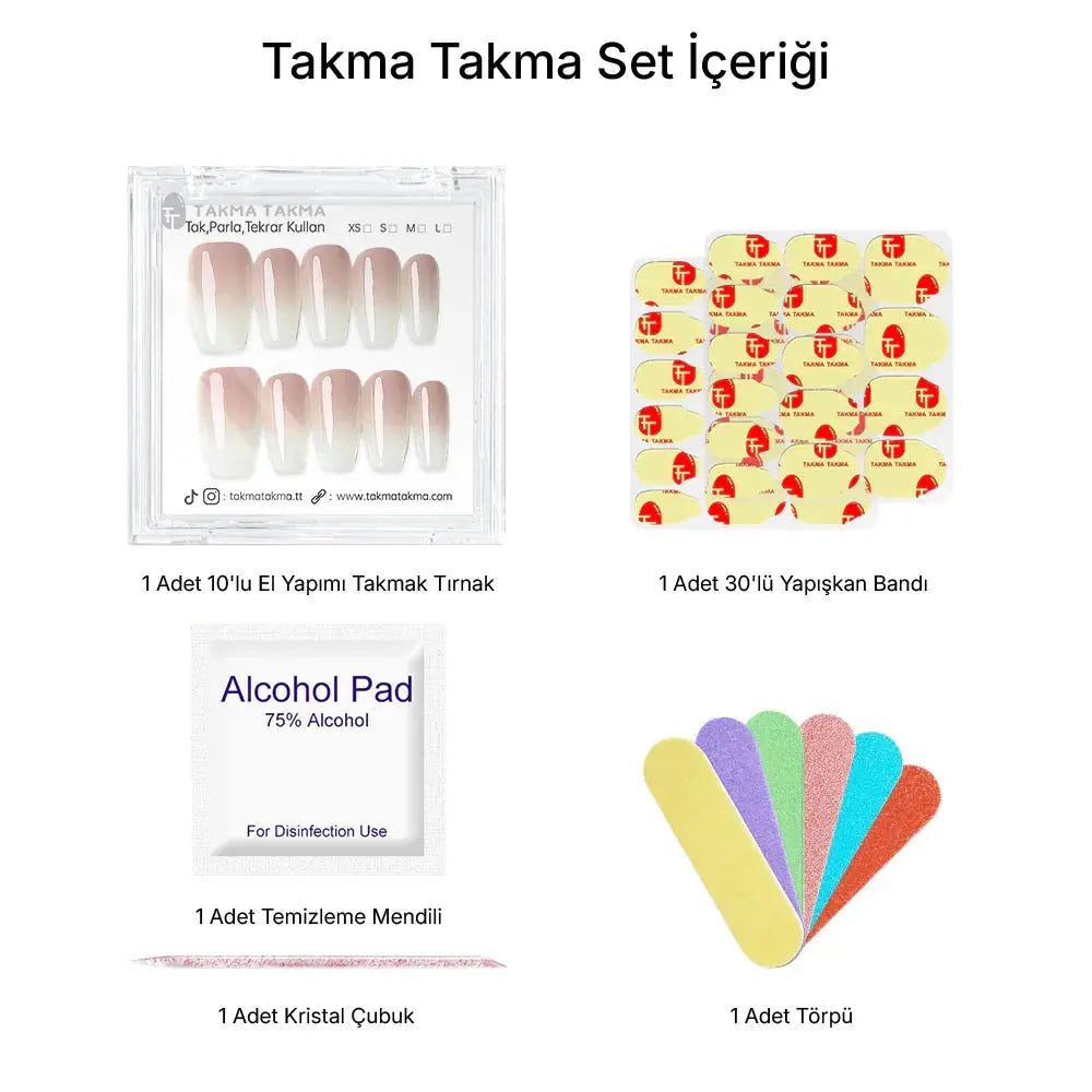 10'lu Ten Rengi Orta Balerin TT1336 Tekrar Kullanılabilir El Yapımı Protez Takma Tırnak Takma Takma