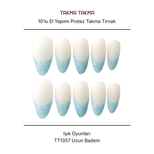 Tekrar Kullanılabilir El Yapımı Protez Takma Tırnak TT1357 - Işık Oyunları - 10'lu