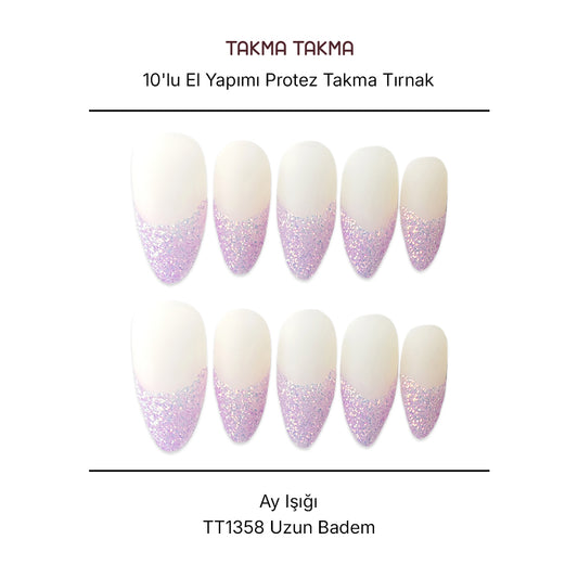 Tekrar Kullanılabilir El Yapımı Protez Takma Tırnak TT1358 - Ay Işığı - 10'lu