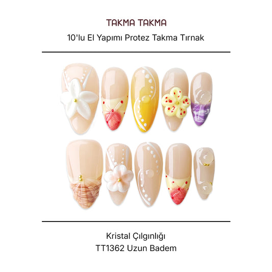 Tekrar Kullanılabilir El Yapımı Protez Takma Tırnak TT1362 Kristal Çılgınlığı 10'lu