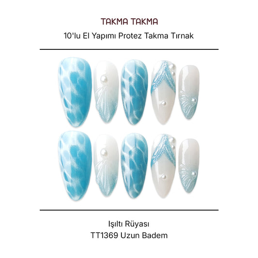Tekrar Kullanılabilir El Yapımı Protez Takma Tırnak TT1369 Işıltı Rüyası 10'lu