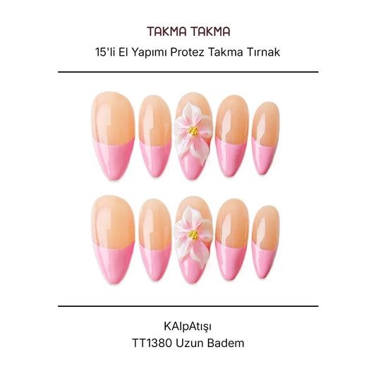 Tekrar Kullanılabilir El Yapımı Protez Takma Tırnak TT1380 Kalp Atışı 15'li
