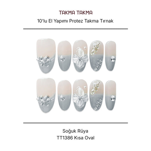 Tekrar Kullanılabilir El Yapımı Protez Takma Tırnak TT1386 - Soğuk Rüya - 10'lu