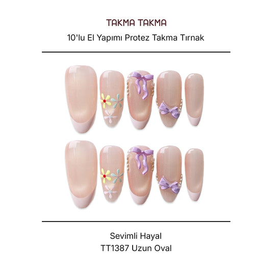 Tekrar Kullanılabilir El Yapımı Protez Takma Tırnak TT1387 - Sevimli Hayal - 10'lu