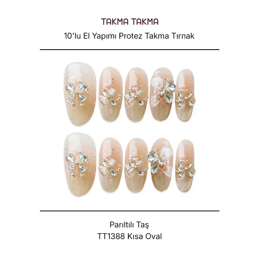 10'lu Ten Rengi Kısa Oval  TT1388 Tekrar Kullanılabilir El Yapımı Protez Takma Tırnak Takma Takma