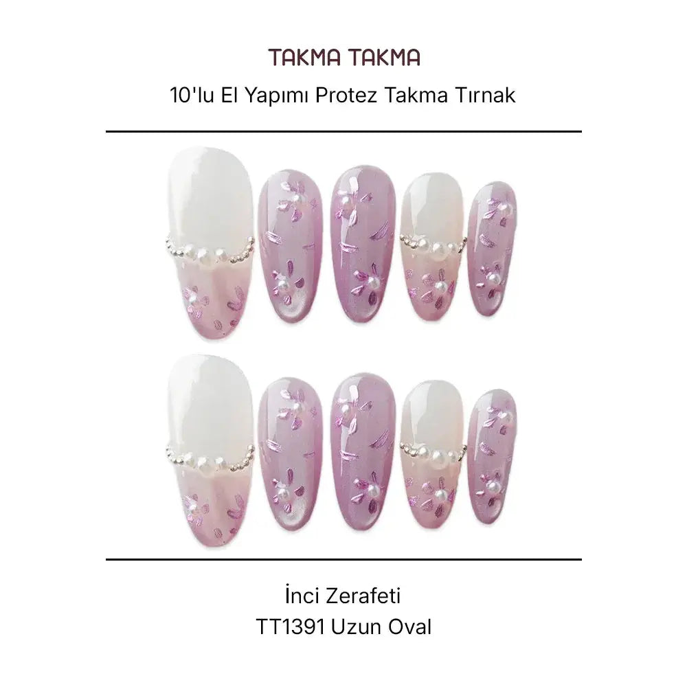 10'lu Mor Uzun Oval  TT1391 Tekrar Kullanılabilir El Yapımı Protez Takma Tırnak Takma Takma