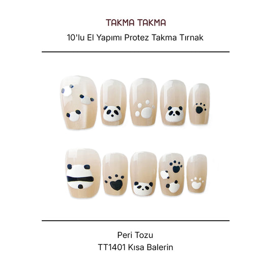 Tekrar Kullanılabilir El Yapımı Protez Takma Tırnak TT1401 Peri Tozu 10'lu