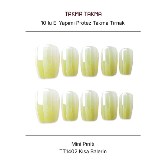 Tekrar Kullanılabilir El Yapımı Protez Takma Tırnak TT1402 Mini Pırıltı 10'lu