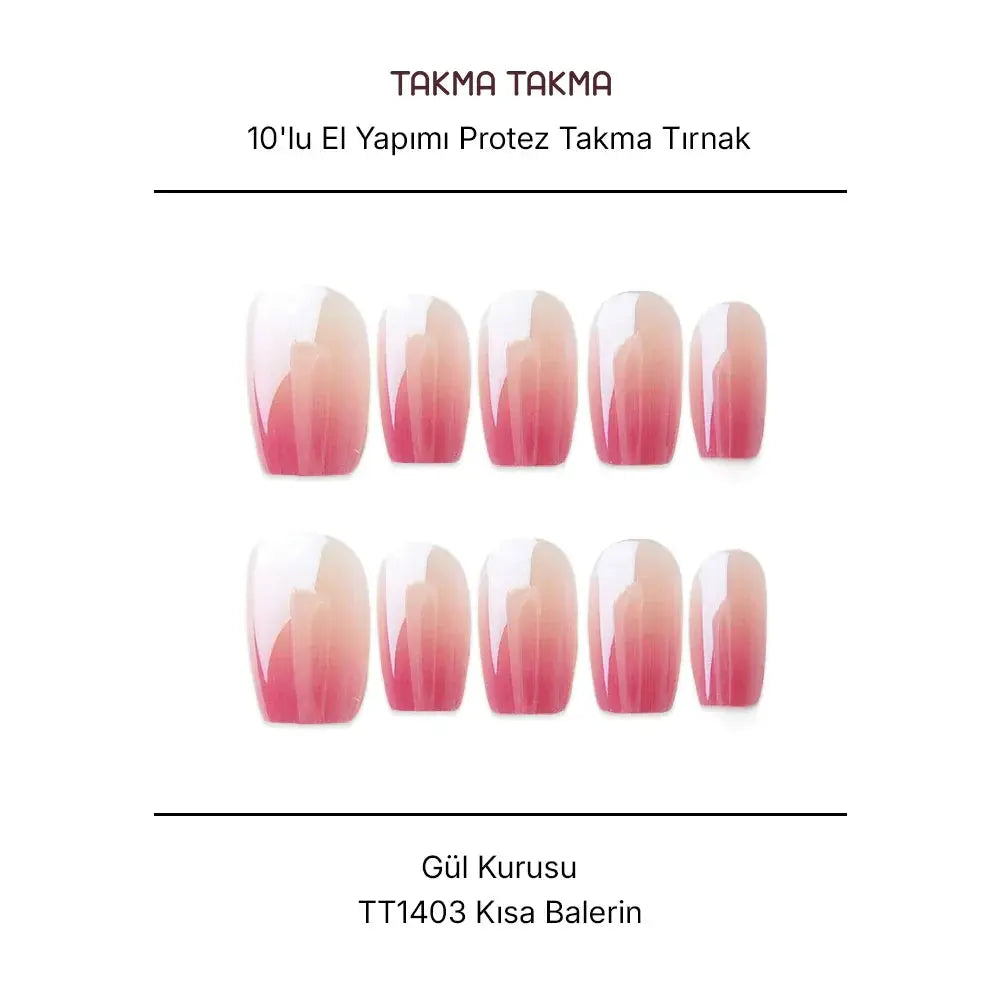 10'lu Pembe Kısa Balerin  TT1403 Tekrar Kullanılabilir El Yapımı Protez Takma Tırnak Takma Takma
