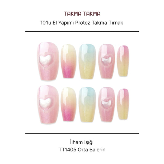 Tekrar Kullanılabilir El Yapımı Protez Takma Tırnak TT1405 İlham Işığı 10'lu