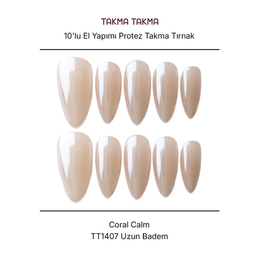 Tekrar Kullanılabilir El Yapımı Protez Takma Tırnak TT1407 Coral Calm 10'lu