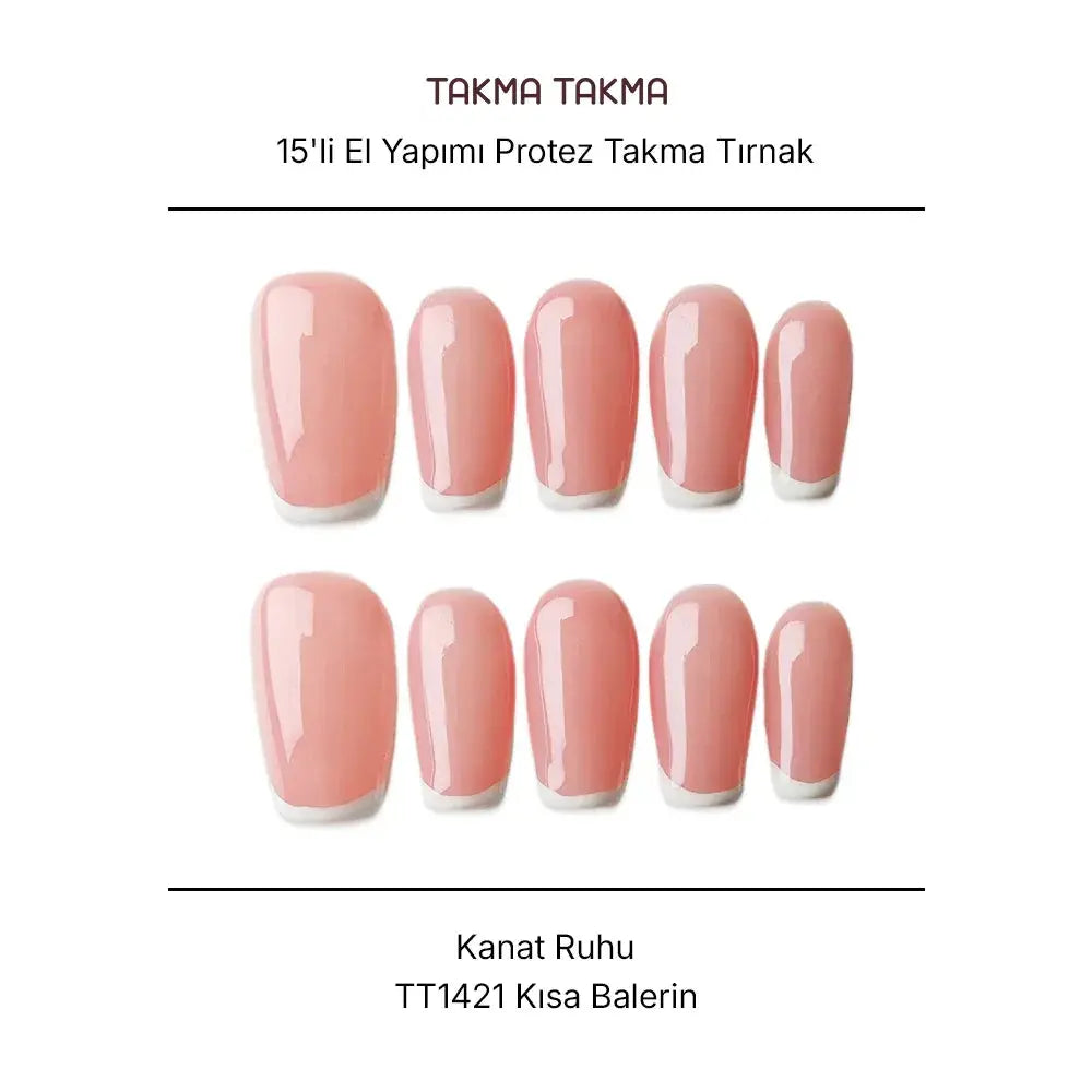 15'li Pembe Kısa Balerin TT1421 Tekrar Kullanılabilir El Yapımı Protez Takma Tırnak Takma Takma