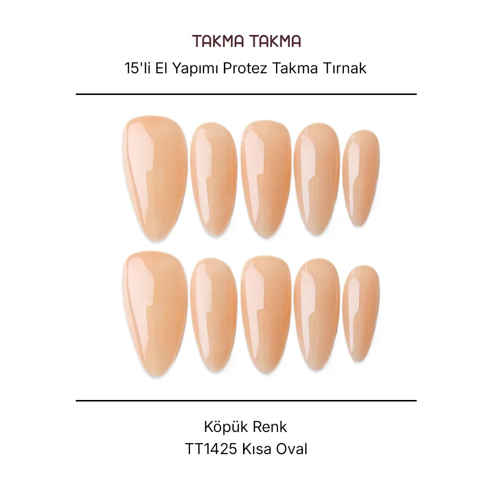 Tekrar Kullanılabilir El Yapımı Protez Takma Tırnak TT1425 - Köpük Renk 15'li