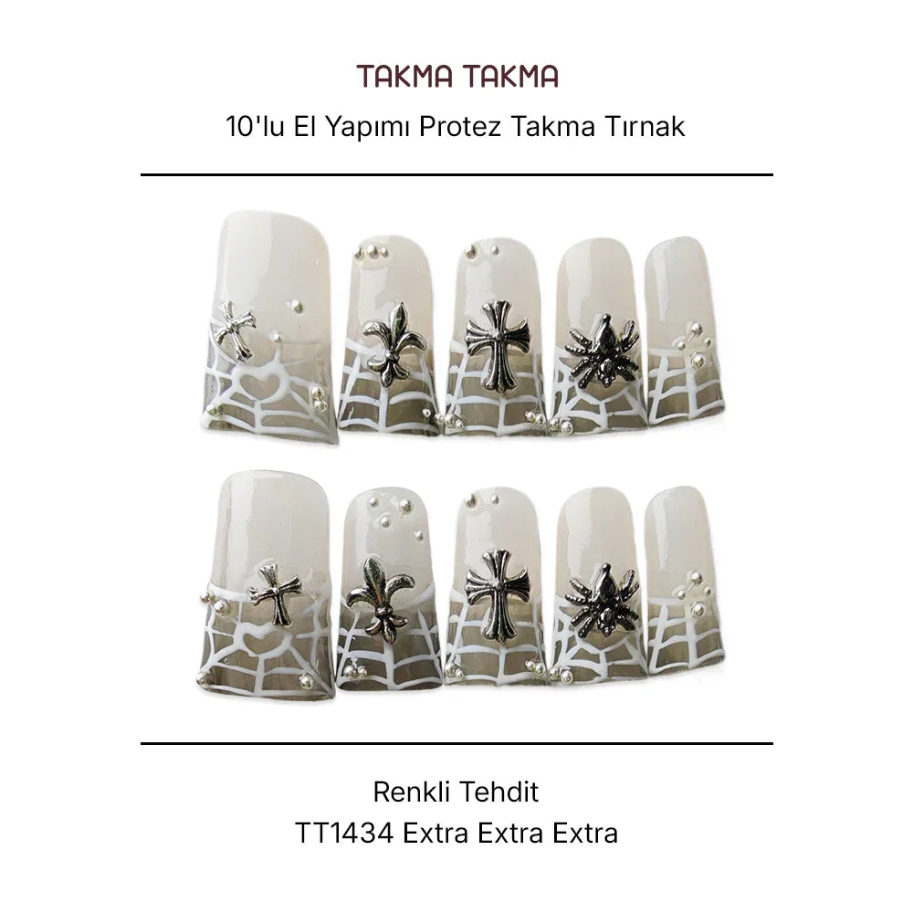 10'lu Ten Rengi Extra Extra Extra TT1434 Tekrar Kullanılabilir El Yapımı Protez Takma Tırnak Takma Takma