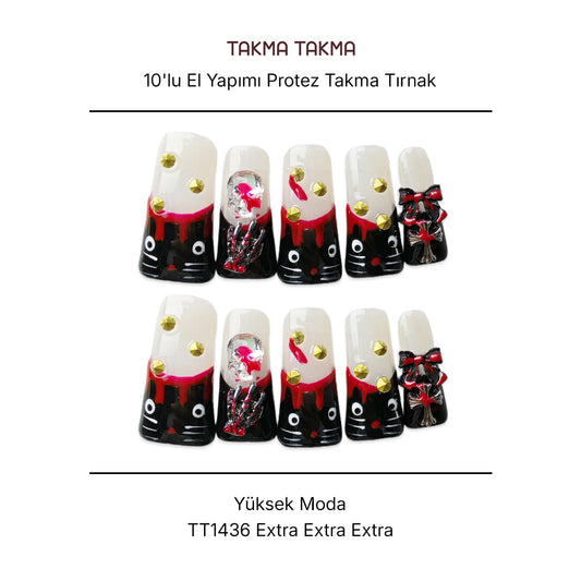 Tekrar Kullanılabilir El Yapımı Protez Takma Tırnak TT1436 Boyanmış Geceler 10'lu