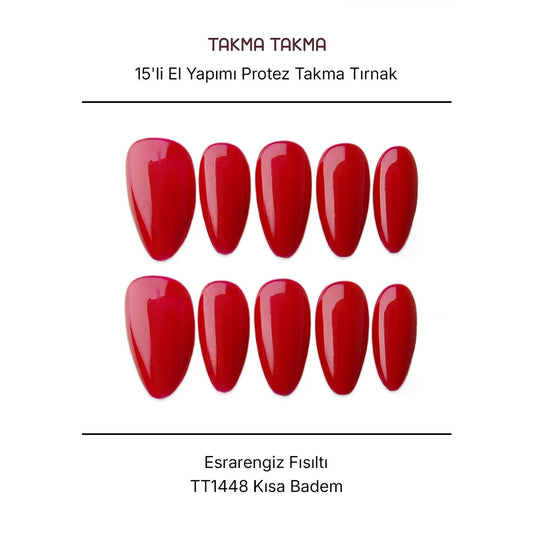 Tekrar Kullanılabilir El Yapımı Protez Takma Tırnak TT1448 Kırımızı Stili 10'lu