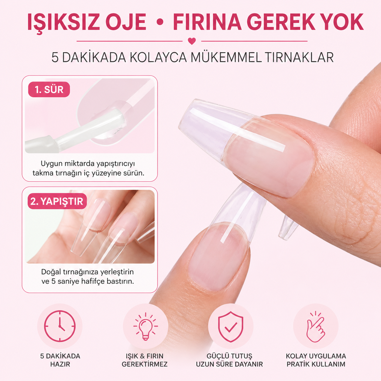TTY UV Gerektirmeyen Jel Takma Tırnak Yapıştırıcısı Extra Güçlü & Hızlı Sabitleme