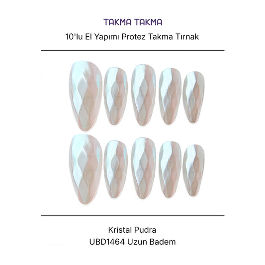 Tekrar Kullanılabilir El Yapımı Protez Takma Tırnak UBD1464 - Kristal Pudra - 10'lu