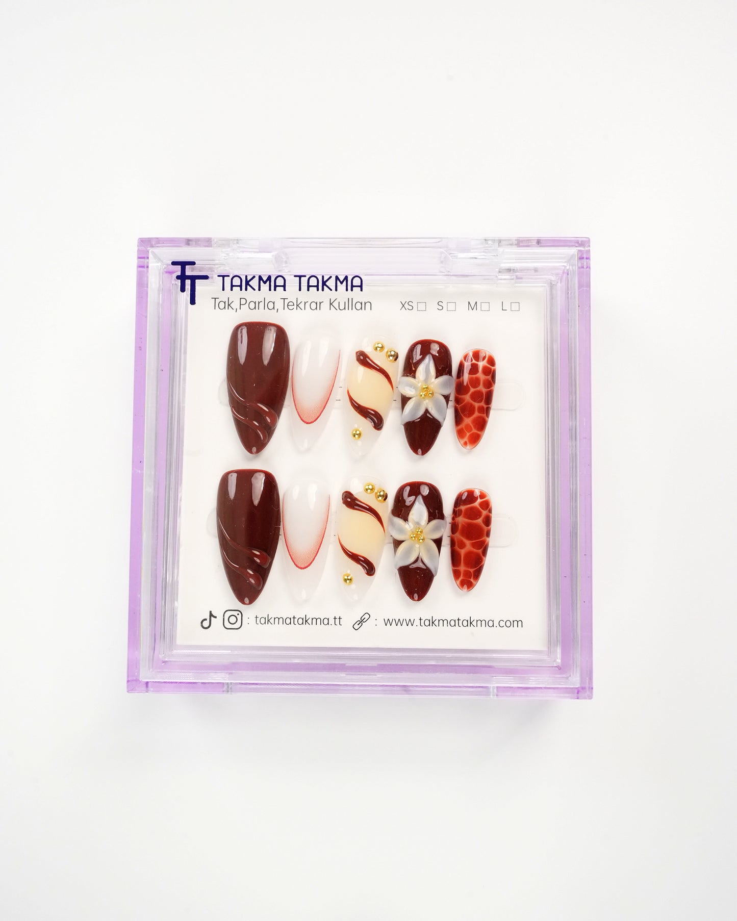 15'li Bordo Badem UBD1504 Tekrar Kullanılabilir El Yapımı Protez Takma Tırnak