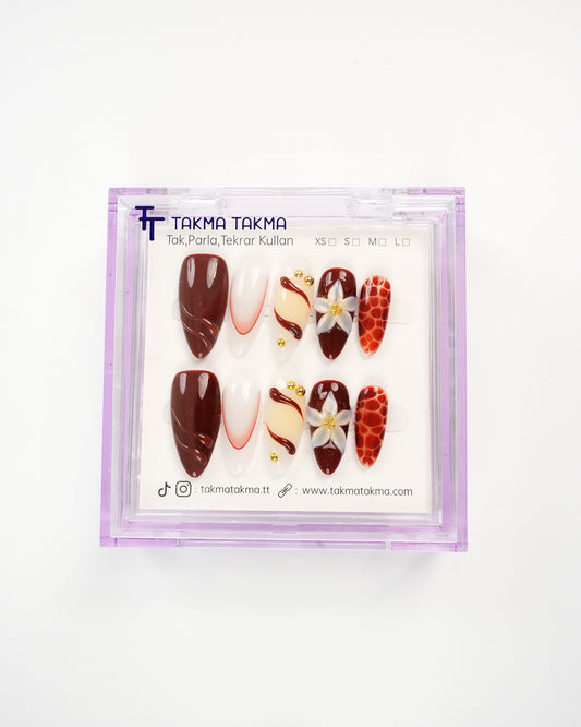 15'li Bordo Badem UBD1504 Tekrar Kullanılabilir El Yapımı Protez Takma Tırnak