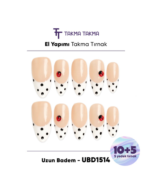 15'li Ten Uzun Badem UBD1514 Tekrar Kullanılabilir El Yapımı Protez Takma Tırnak