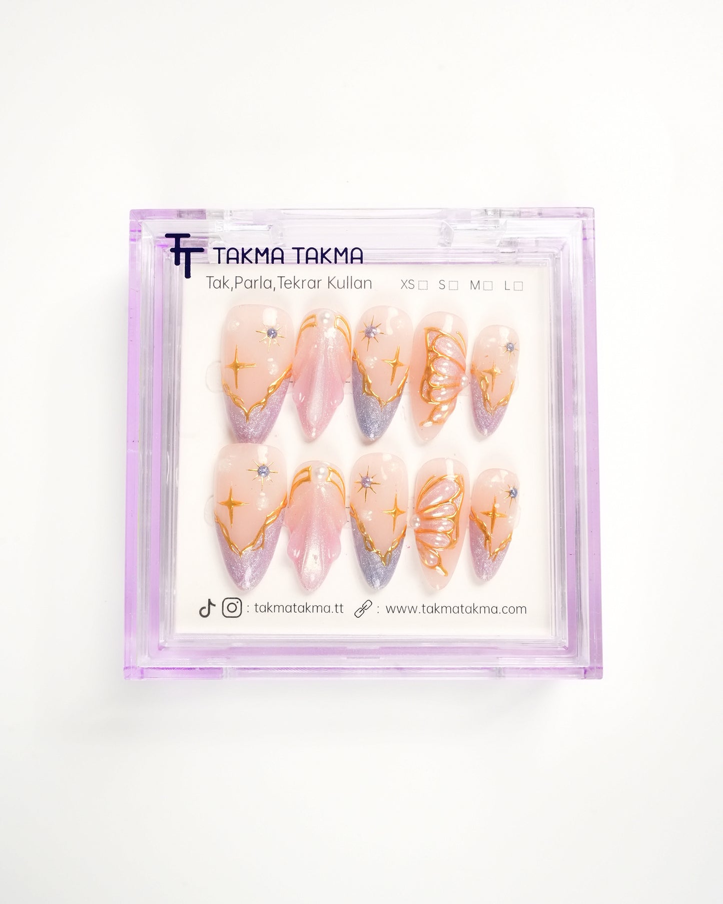 10'lu Ten Uzun Badem UBD1526 Tekrar Kullanılabilir El Yapımı Protez Takma Tırnak