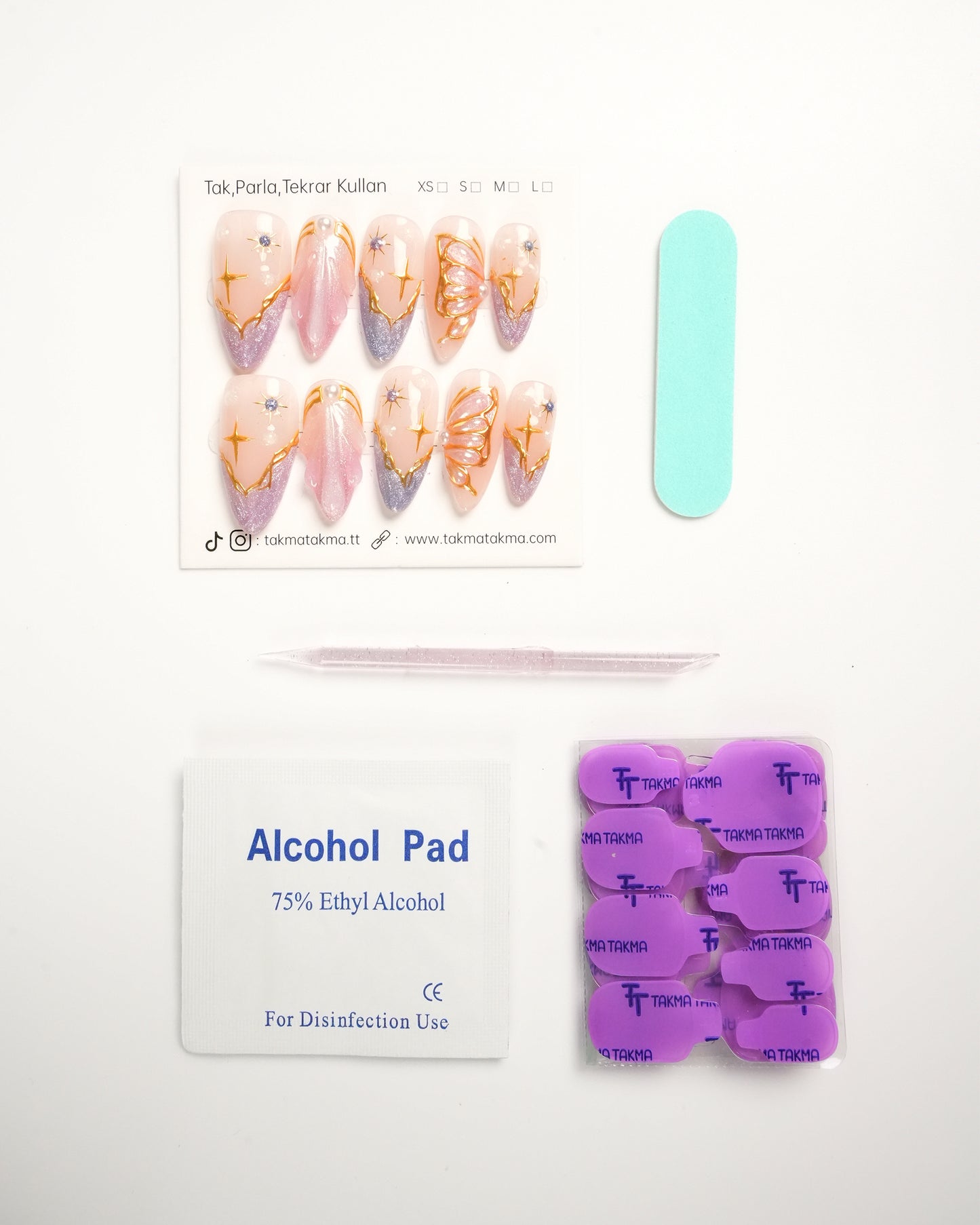 10'lu Ten Uzun Badem UBD1526 Tekrar Kullanılabilir El Yapımı Protez Takma Tırnak