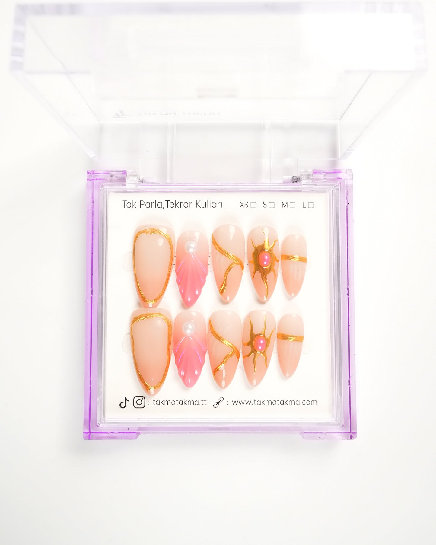 10'lu Ten Uzun Badem UBD1531 Tekrar Kullanılabilir El Yapımı Protez Takma Tırnak