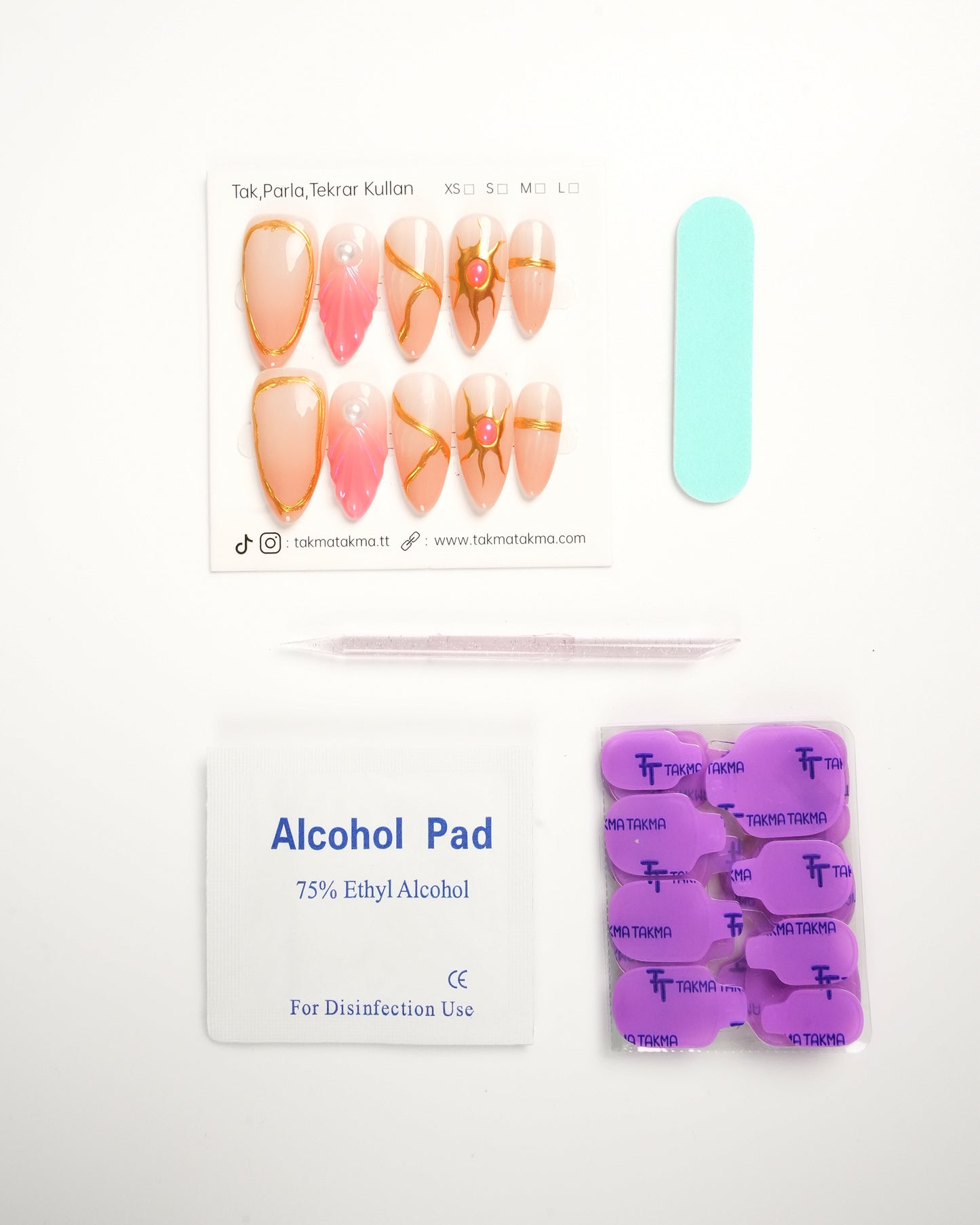 10'lu Ten Uzun Badem UBD1531 Tekrar Kullanılabilir El Yapımı Protez Takma Tırnak