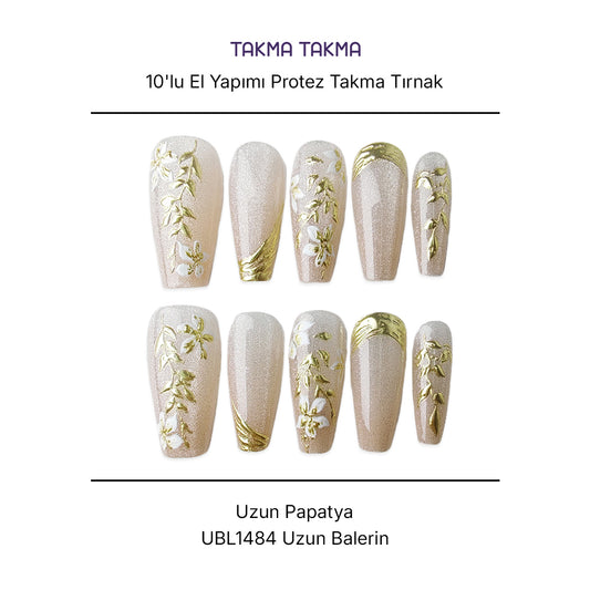 10'lu Ten Rengi Uzun Balerin  UBL1484 Tekrar Kullanılabilir El Yapımı Protez Takma Tırnak