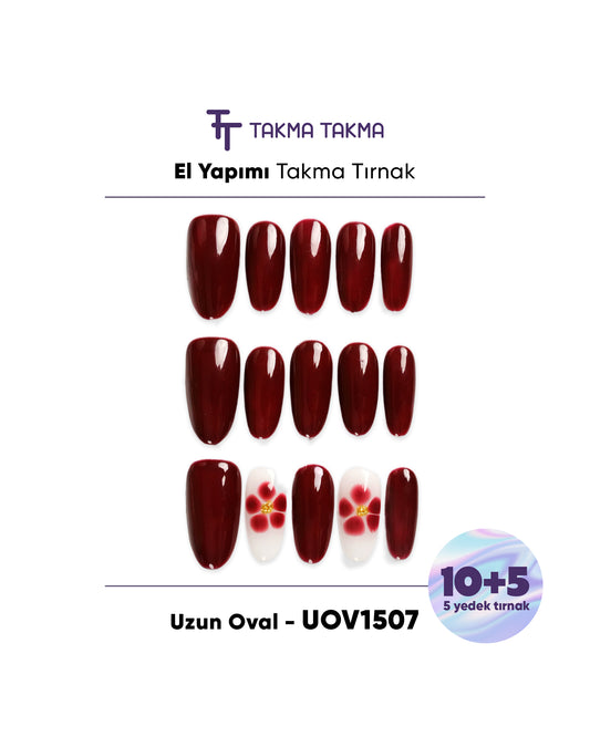 15'li Uzun Oval UOV1507 Tekrar Kullanılabilir El Yapımı Protez Takma Tırnak