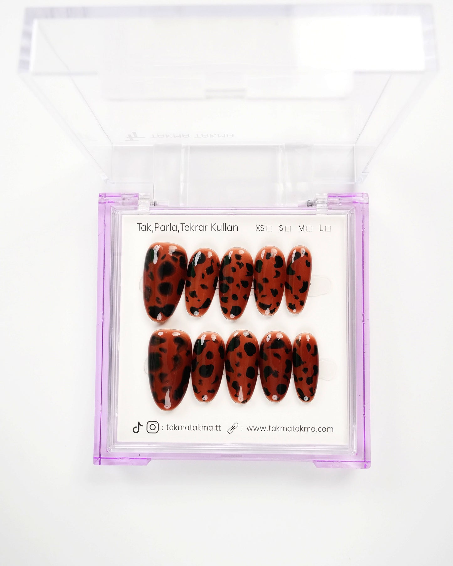 15'li Kahve Uzun Oval UOV1509 10'lu Tekrar Kullanılabilir El Yapımı Protez Takma Tırnak