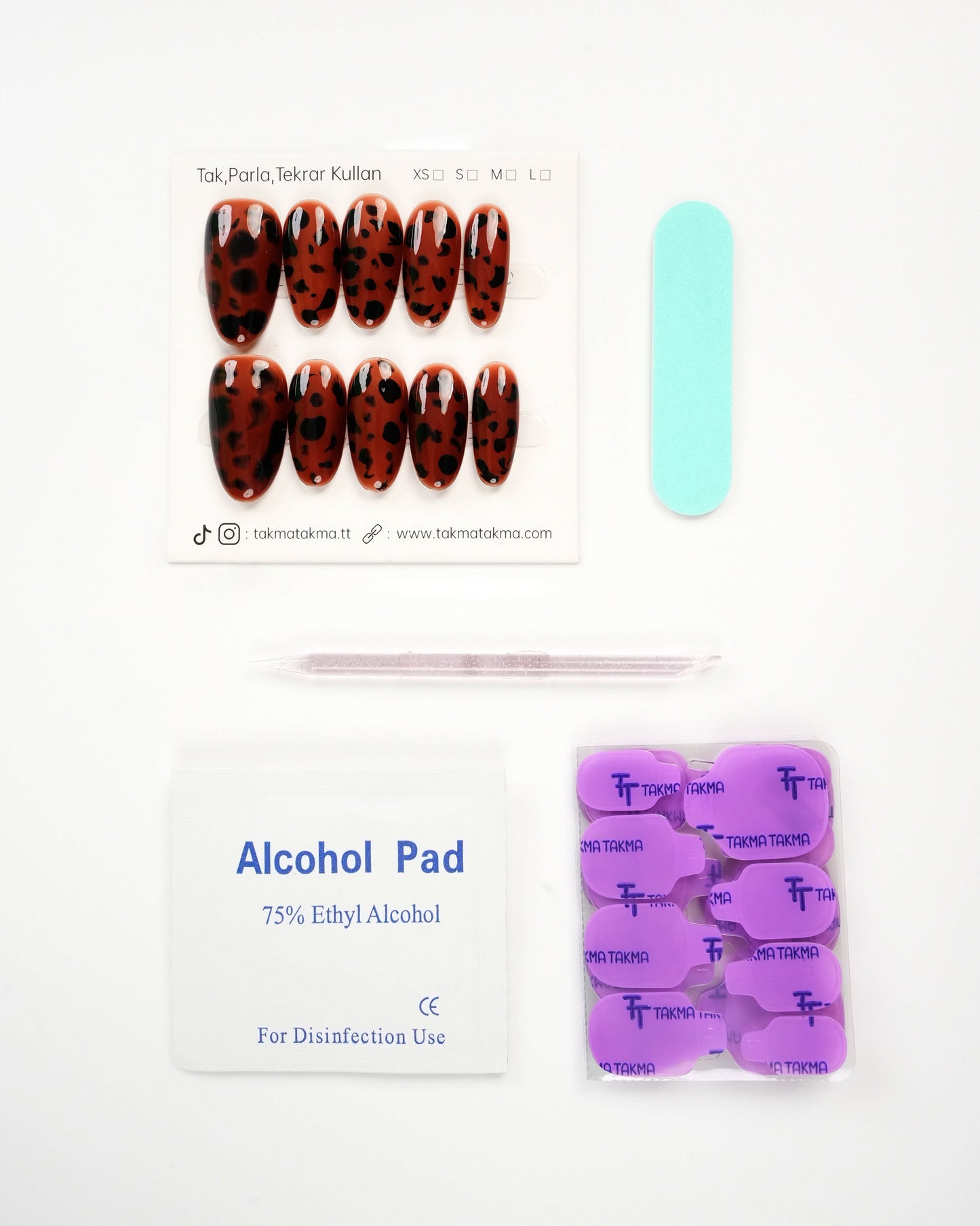 15'li Kahve Uzun Oval UOV1509 10'lu Tekrar Kullanılabilir El Yapımı Protez Takma Tırnak